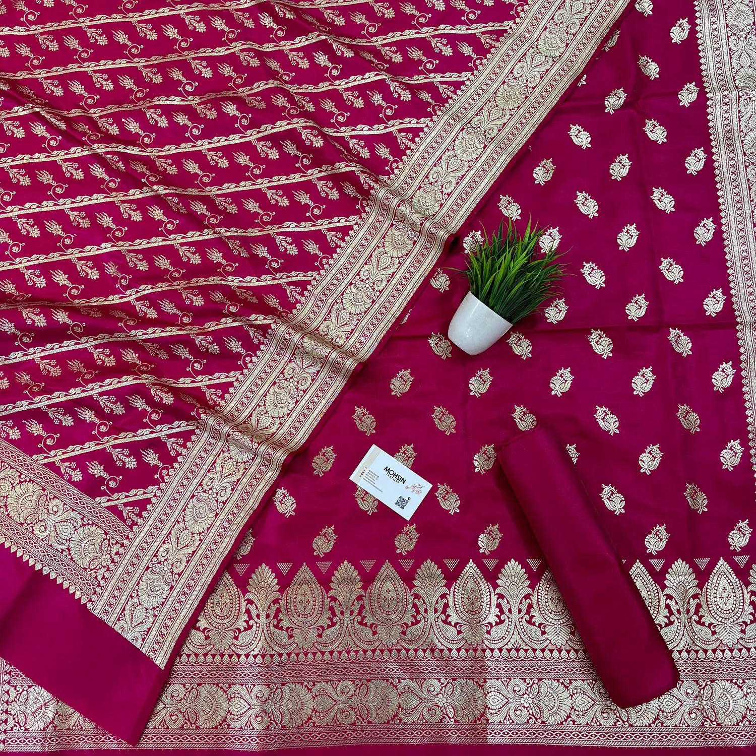 Pink Madiyan Buti Satin Silk Banarasi Suit