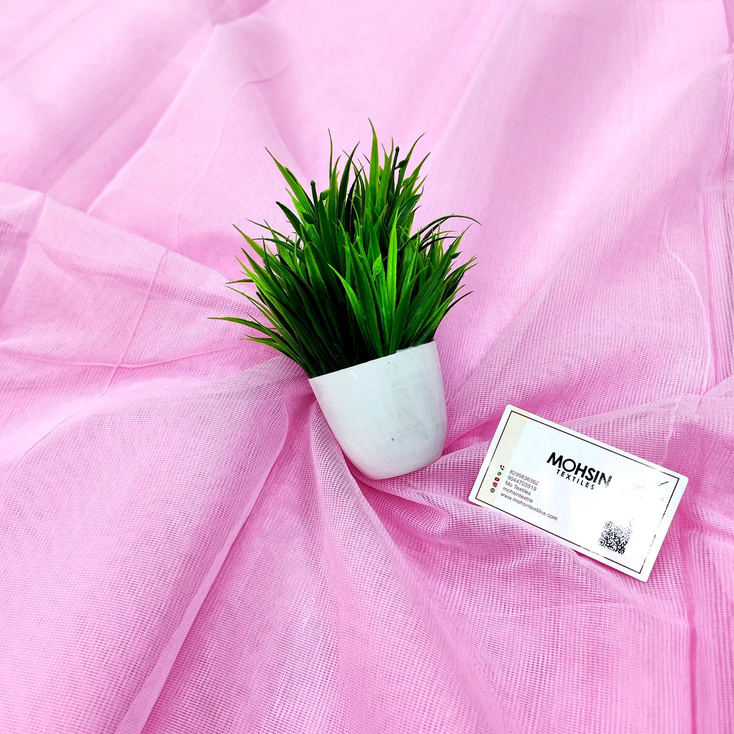 Pink Plain Net Chanderi Silk Banarasi Fabric