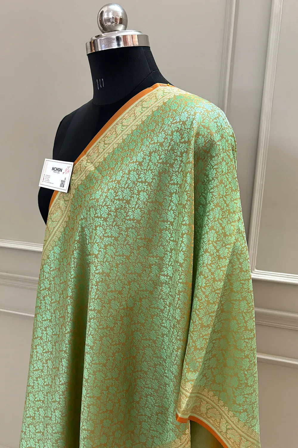 Pista Resham Zari Silk Banarasi Stole