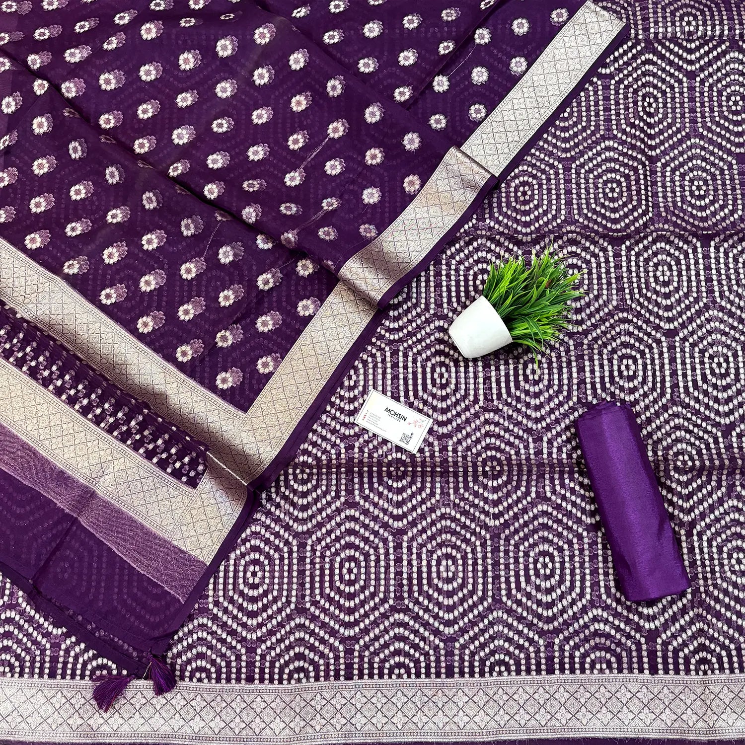 Purple Chalava Organza Silk Banarasi Suit