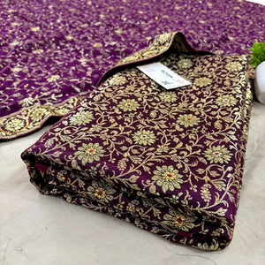 Purple Stone Work Kimkhab Silk Banarasi Gharara