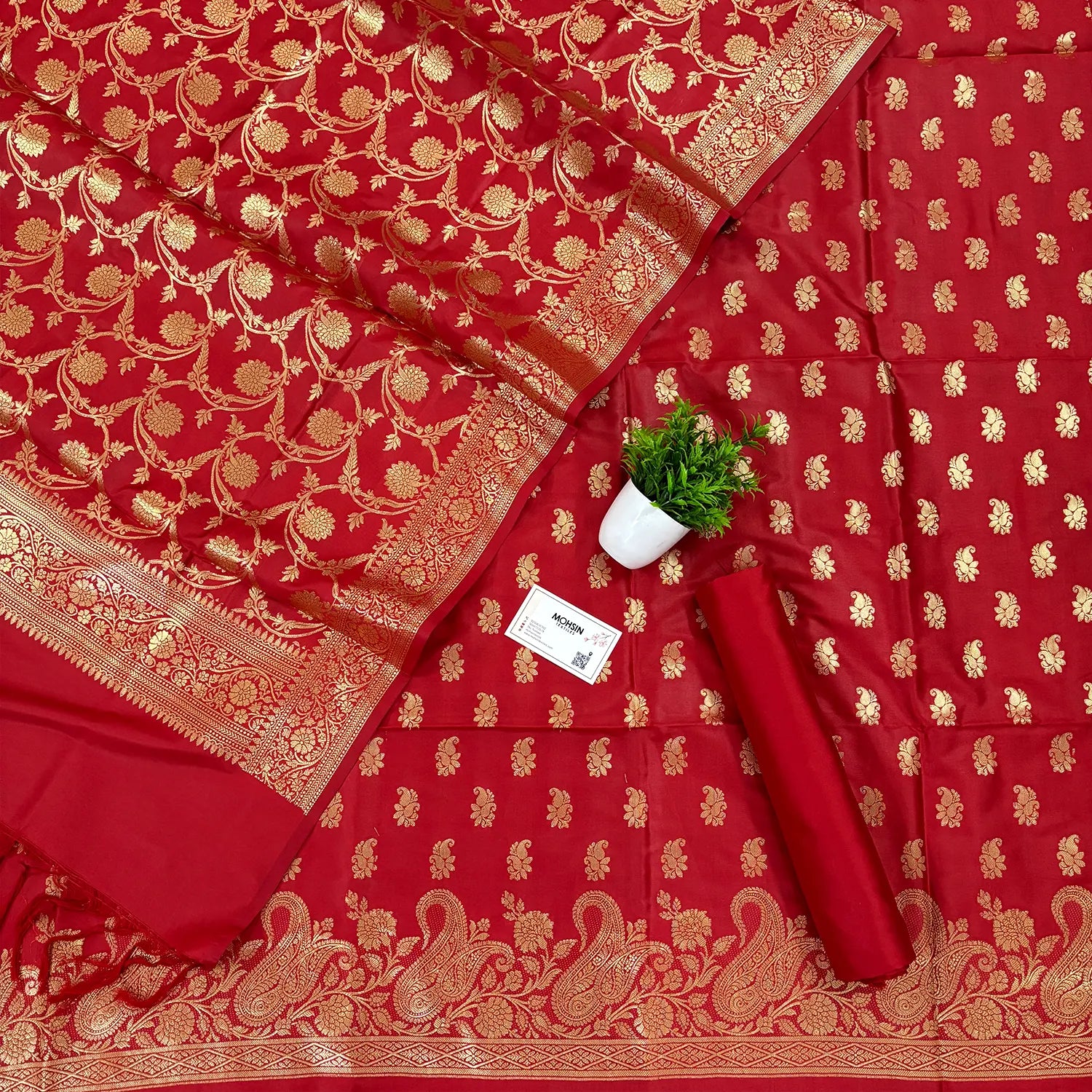 Red Godzilla Satin Silk Banarasi Suit