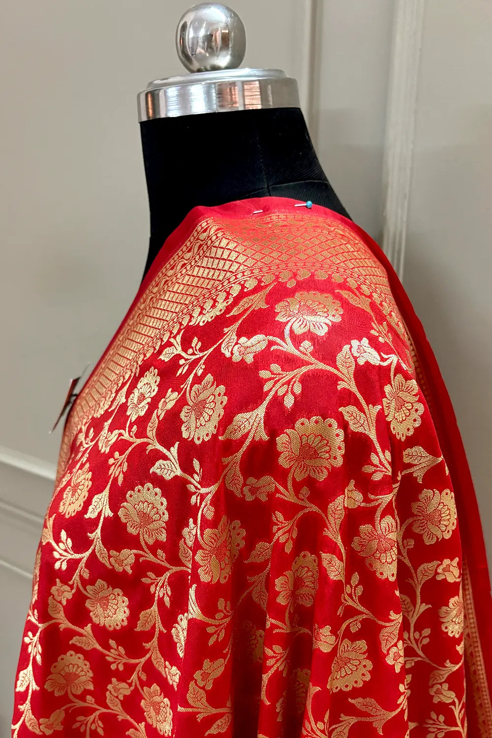 Red Golden Zari Katan Silk Banarasi Dupatta