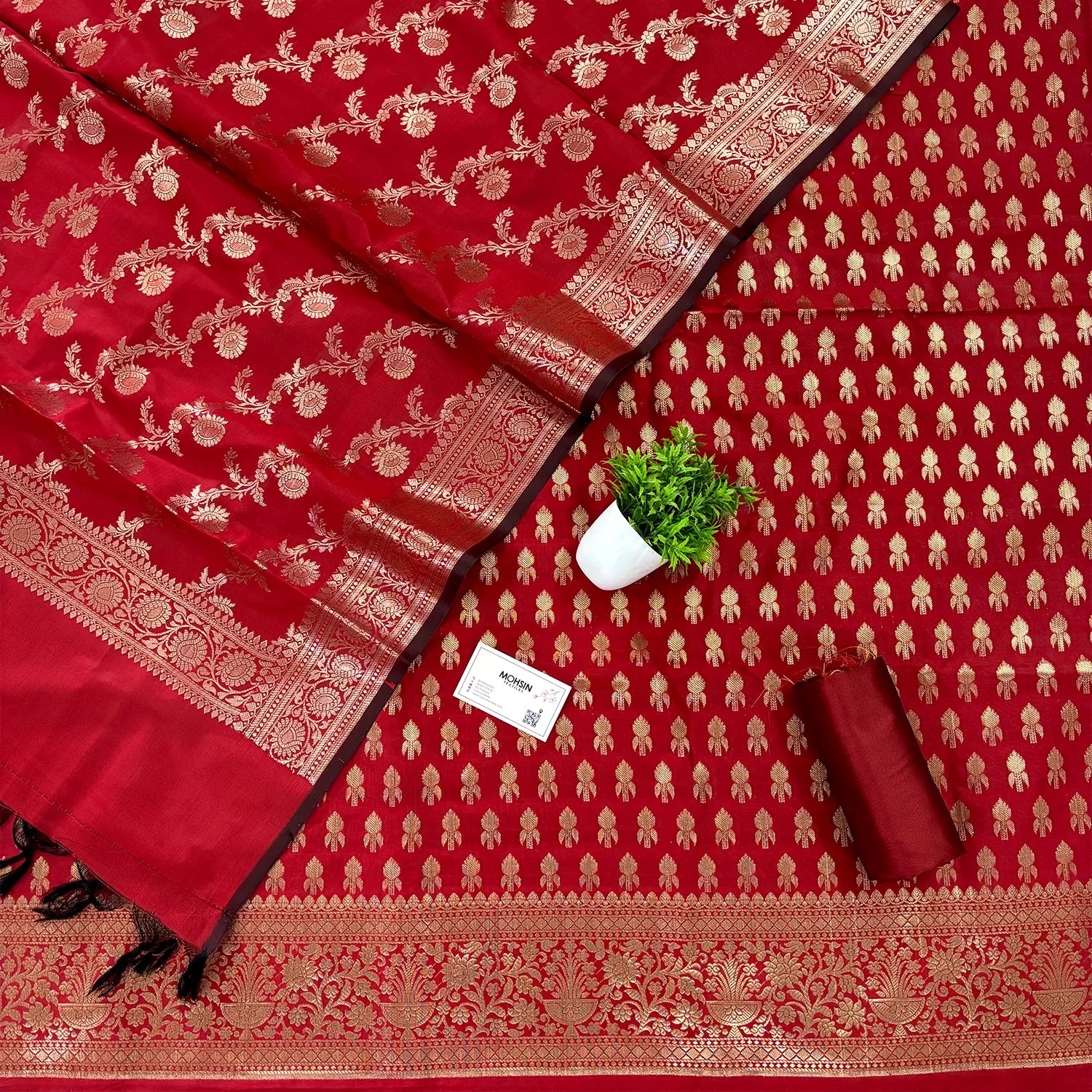 Red Rocket Buti Satin Silk Banarasi Suit