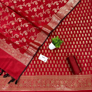 Red Rocket Buti Satin Silk Banarasi Suit
