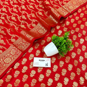 Red Sunflower Katan Silk Banarasi Suit