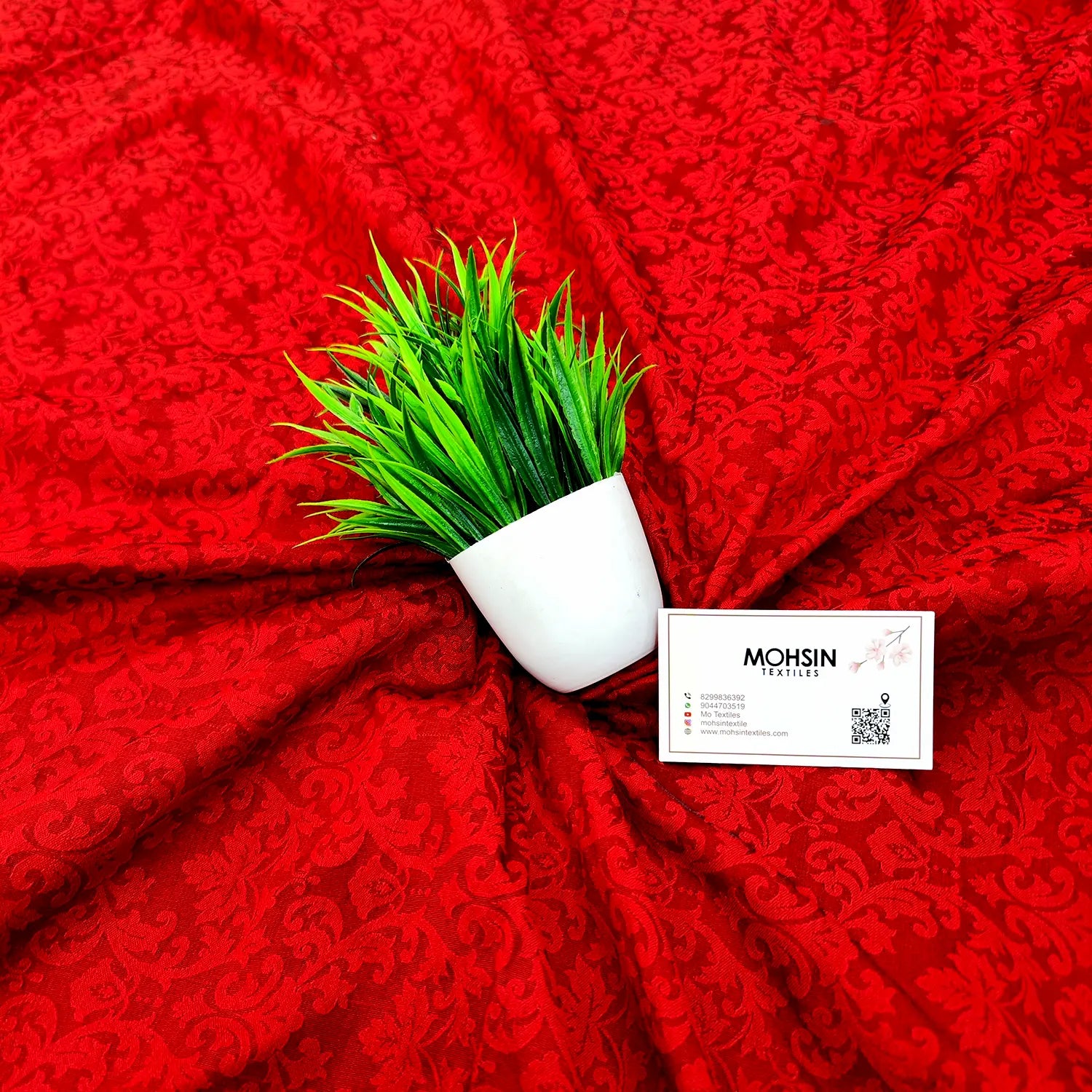 Red Tanchoi Dupion Silk Banarasi Fabric