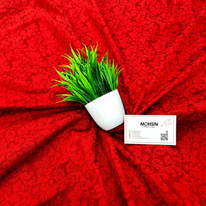 Red Tanchoi Dupion Silk Banarasi Fabric