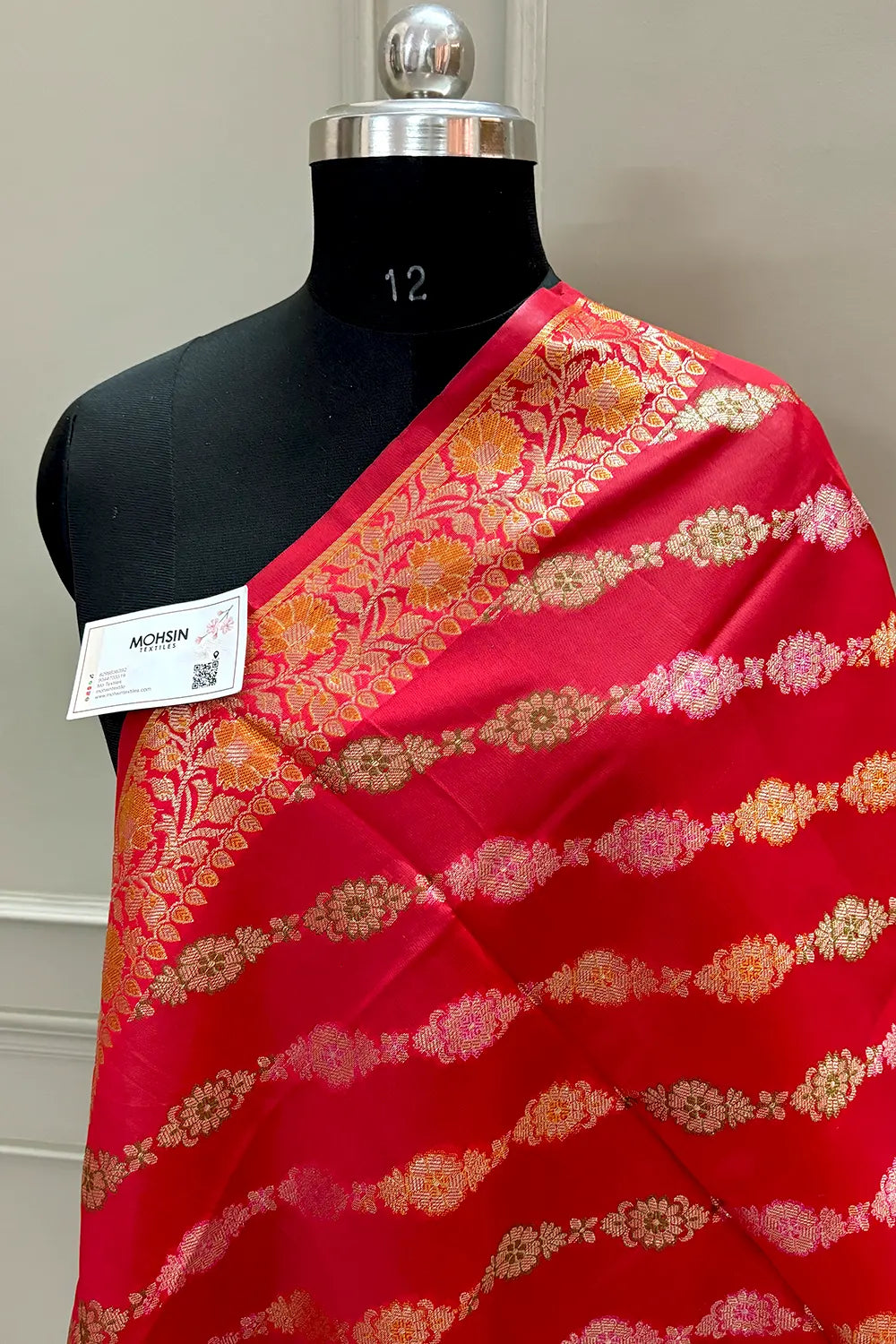 Red Zari Meena Cotton Silk Banarasi Dupatta