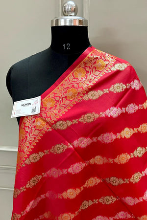 Red Zari Meena Cotton Silk Banarasi Dupatta