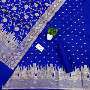 Royal Blue Ganga Ghat Katan Silk Banarasi Suit