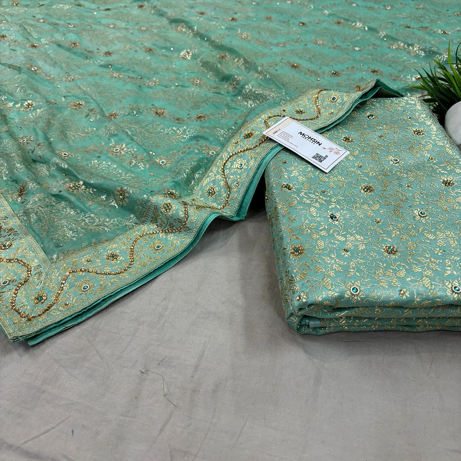 Sea Green Stone Work Kimkhab Silk Banarasi Gharara