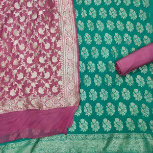 Sea Green and Baby Pink Handloom Georgette Banarasi Suit