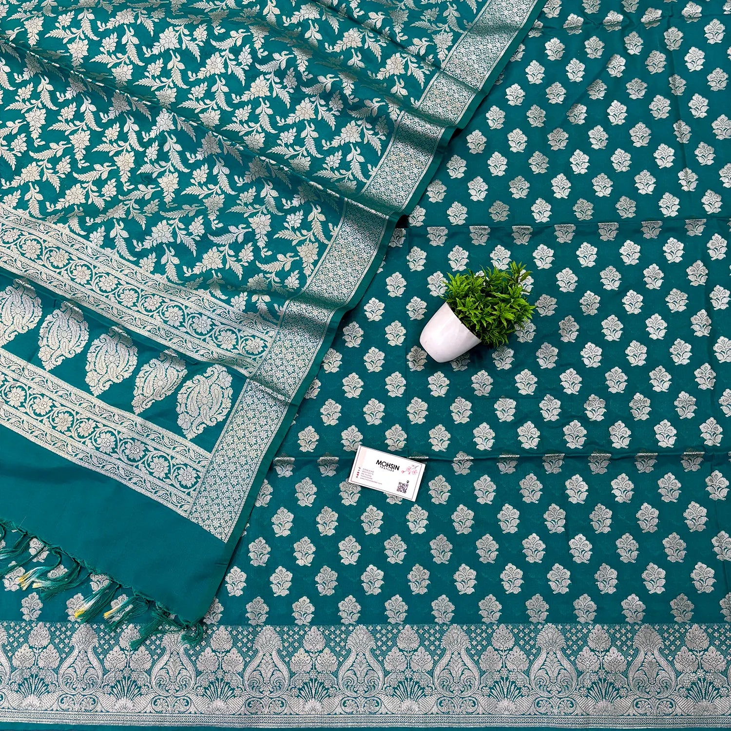 Teal Golden Zari Katan Silk Banarasi Suit