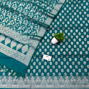 Teal Golden Zari Katan Silk Banarasi Suit