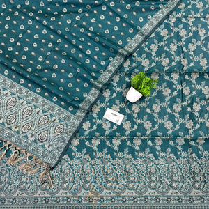 Teal Resham Zari Cotton Silk Banarasi Suit