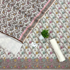 White Resham Zari Banarasi Silk Suit