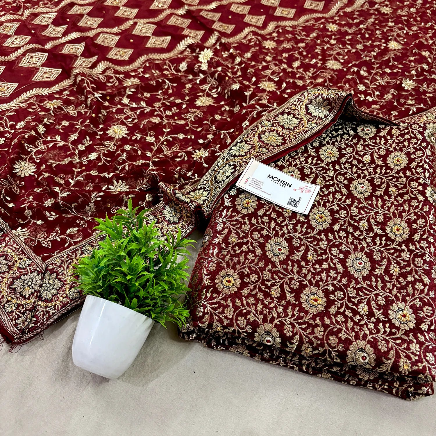 Wine Stone Work Kimkhab Silk Banarasi Gharara