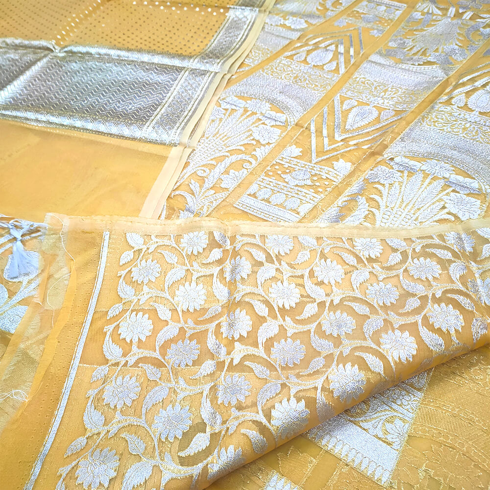 Yellow 24 Kalli Organza Silk Banarasi Lahenga