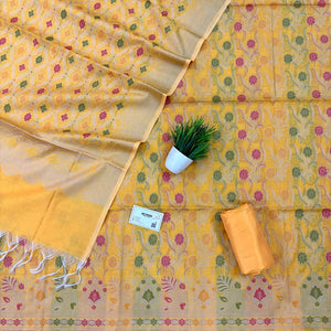 Yellow Yoga Jaal Cotton Silk Banarasi Suit