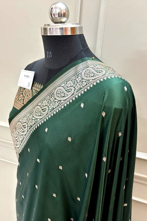 Bottle Green Chitrani Buti Katan Silk Banarasi Saree