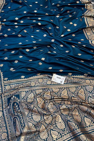 Dark Firozi Podina Buti Katan Silk Banarasi Saree