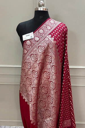 Maroon Chunni Buti Katan Silk Banarasi Saree