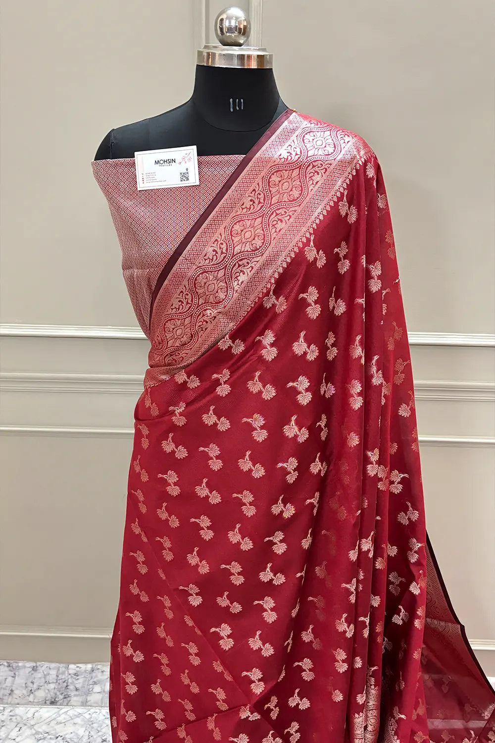 Maroon Daab Buti Chanderi Silk Banarasi Saree