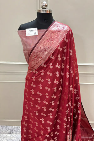 Maroon Daab Buti Chanderi Silk Banarasi Saree