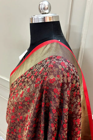 Red Jamawar Katan Silk Banarasi Saree
