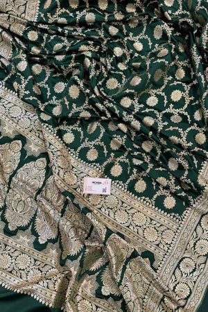 Bottle Green Murmuri Jaal Katan Silk Banarasi Saree