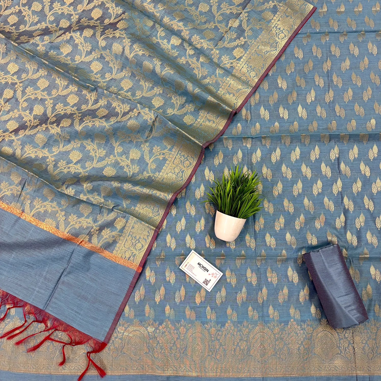 Firozi Golden Zari Banarasi Silk Suit