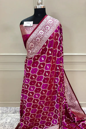 Magenta Ghulam Buti Katan Silk Banarasi Saree