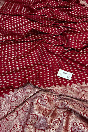 Maroon Chunni Buti Katan Silk Banarasi Saree