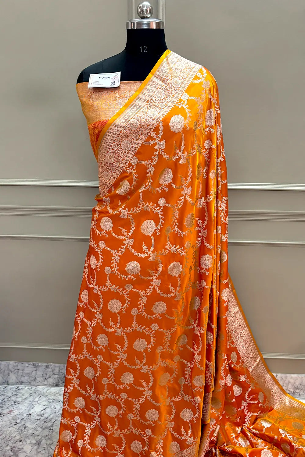 Mustard Laabela Jaal Katan Silk Banarasi Saree