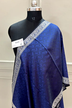 Navy Blue Resham Zari Silk Banarasi Stole