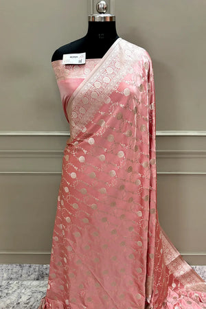 Peach Ropeway Jaal Katan Silk Banarasi Saree