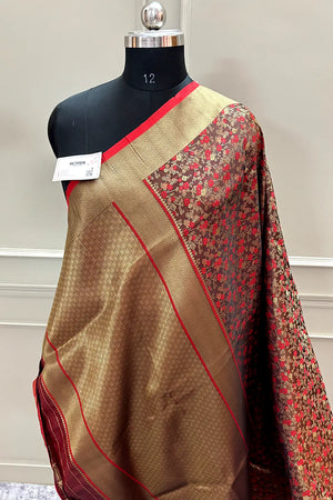 Red Jamawar Katan Silk Banarasi Saree