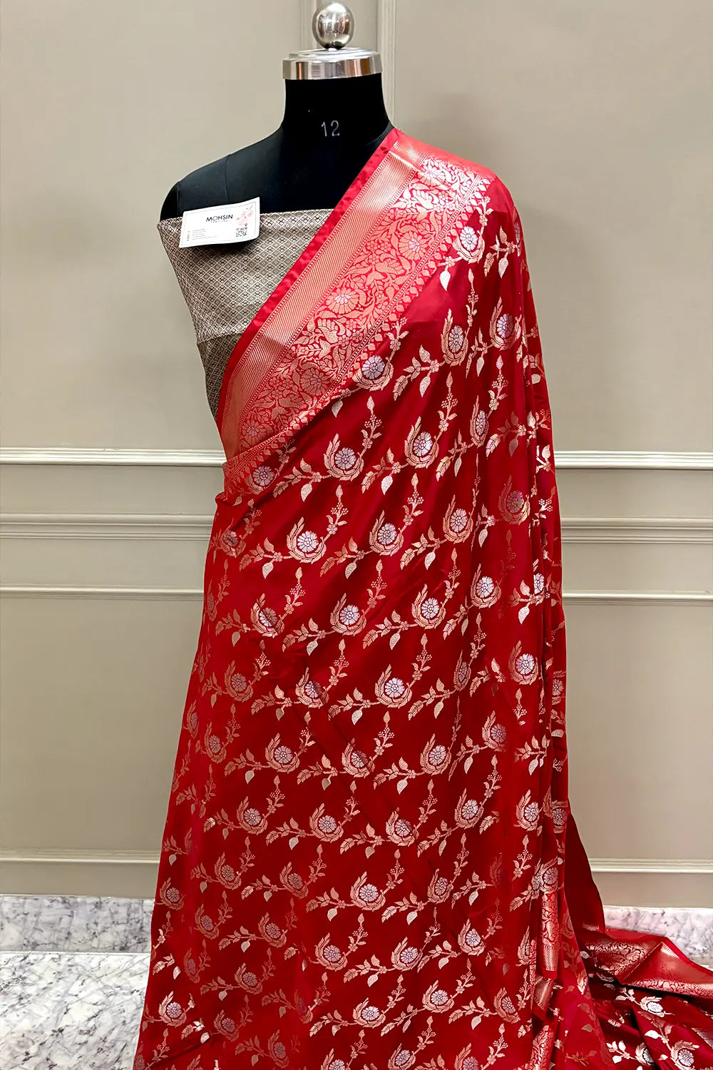Red and Bottle Green Golden Zari Banarasi Silk Saree