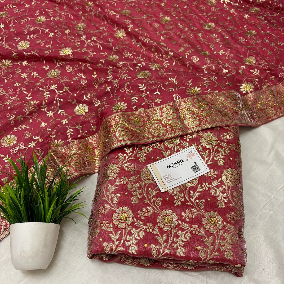 Peach Stone Work Kimkhab Silk Banarasi Gharara