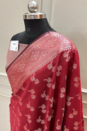 Maroon Daab Buti Chanderi Silk Banarasi Saree