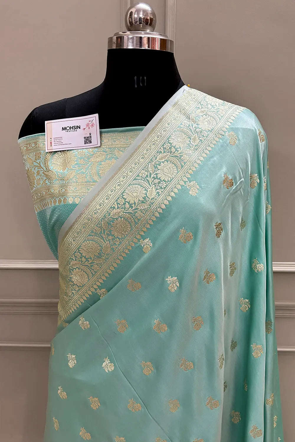Mint Green Chaman Buti Katan Silk Banarasi Saree