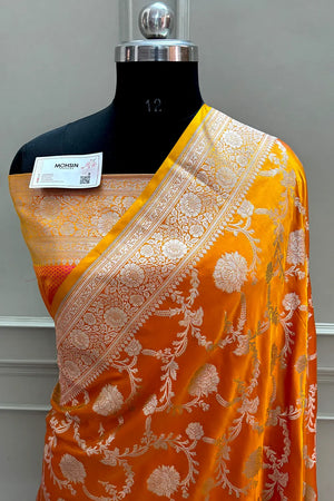 Mustard Laabela Jaal Katan Silk Banarasi Saree