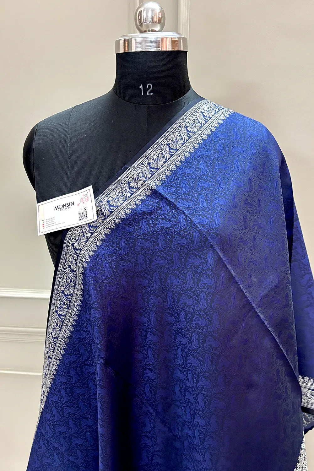 Navy Blue Resham Zari Silk Banarasi Stole