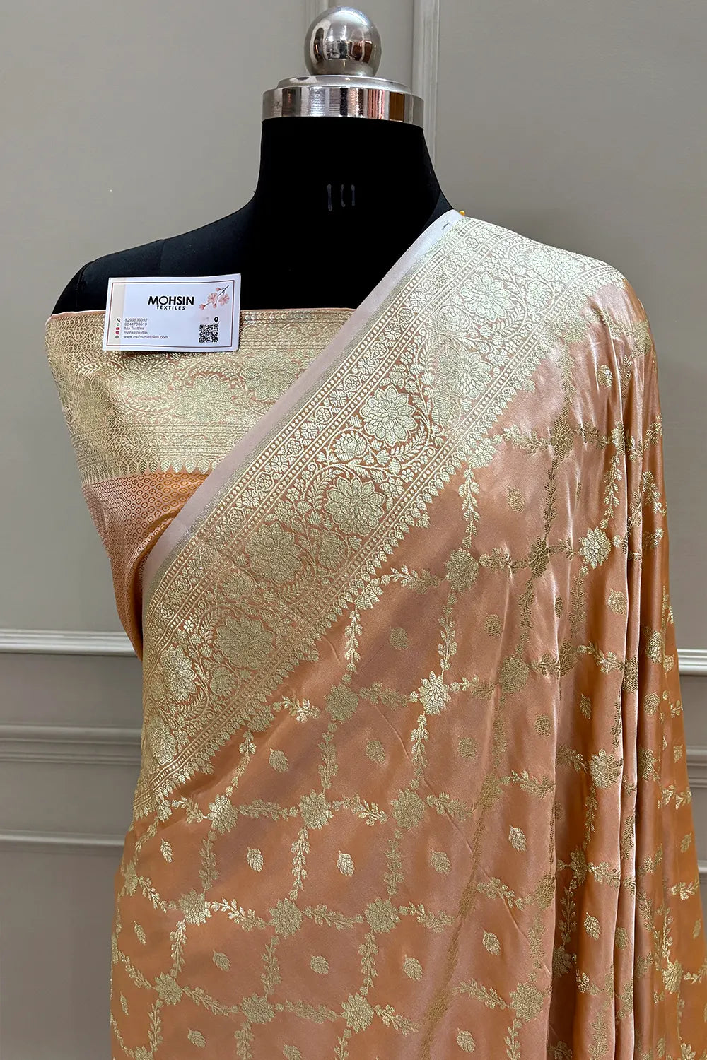 Peach Qaidi Buti Katan Silk Banarasi Saree