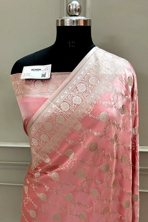 Peach Ropeway Jaal Katan Silk Banarasi Saree