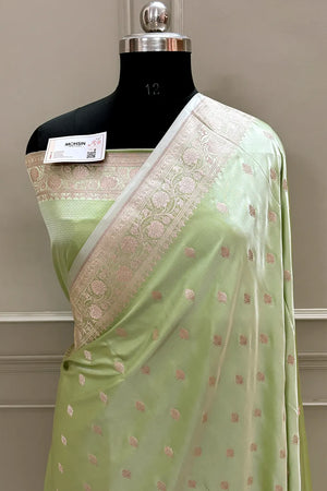 Pista Flying Buti Katan Silk Banarasi Saree