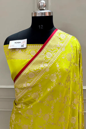 Pista Jhanjaal Katan Silk Banarasi Saree