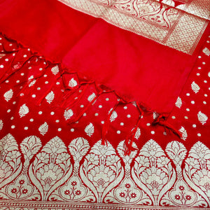 Red Kalli Patta Katan Silk Banarasi Suit
