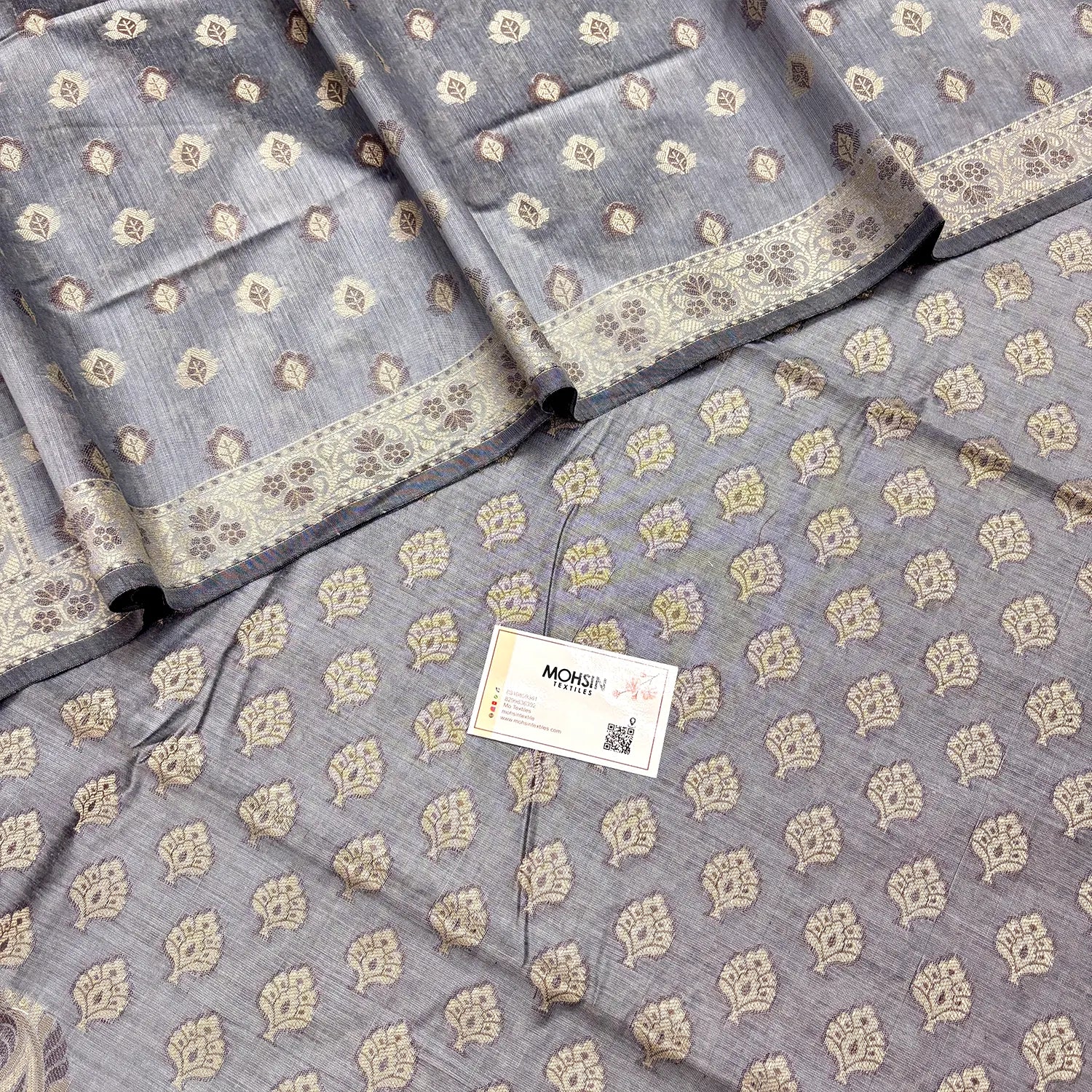 Dark Grey Surahi Tree Cotton Silk Banarasi Suit